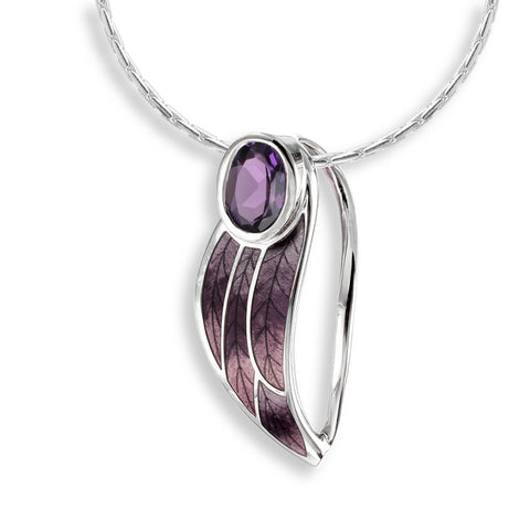 Purple Contoured Enamel Leaf Necklace with Amethyst