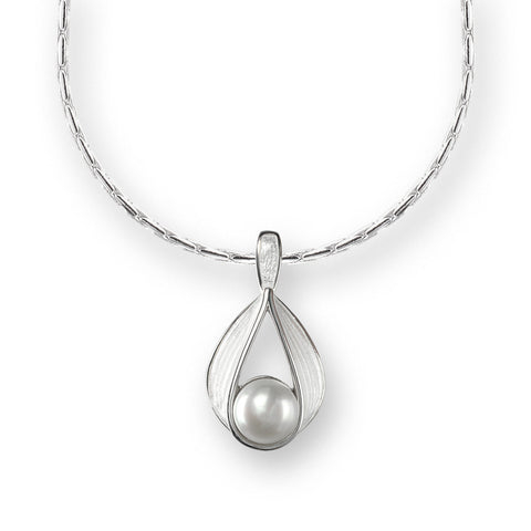 Enamel on Sterling Silver White Teardrop Ribbon with Pearl