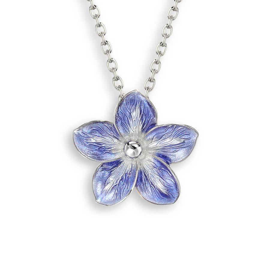 Blue Flower Enamel Necklace in Sterling Silver