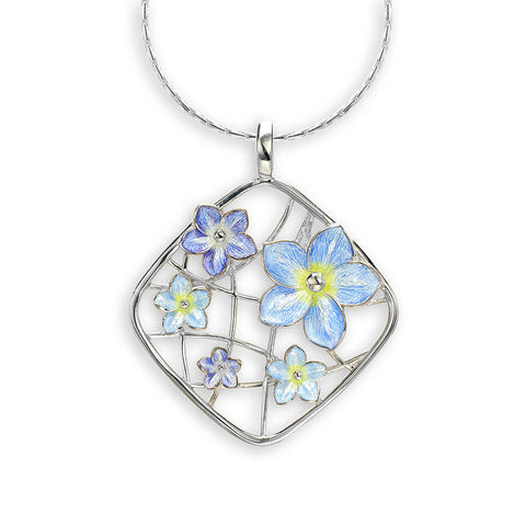 Enamel on Sterling Silver Forget-me-not Necklace-Blue