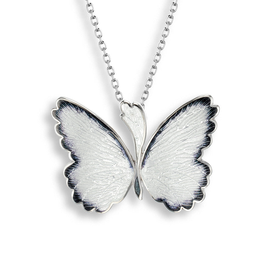 Black and White Butterfly Enamel Necklace in Sterling Silver