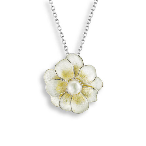 Enamel Yellow Camellia Necklace with Pearl in Sterling Silver