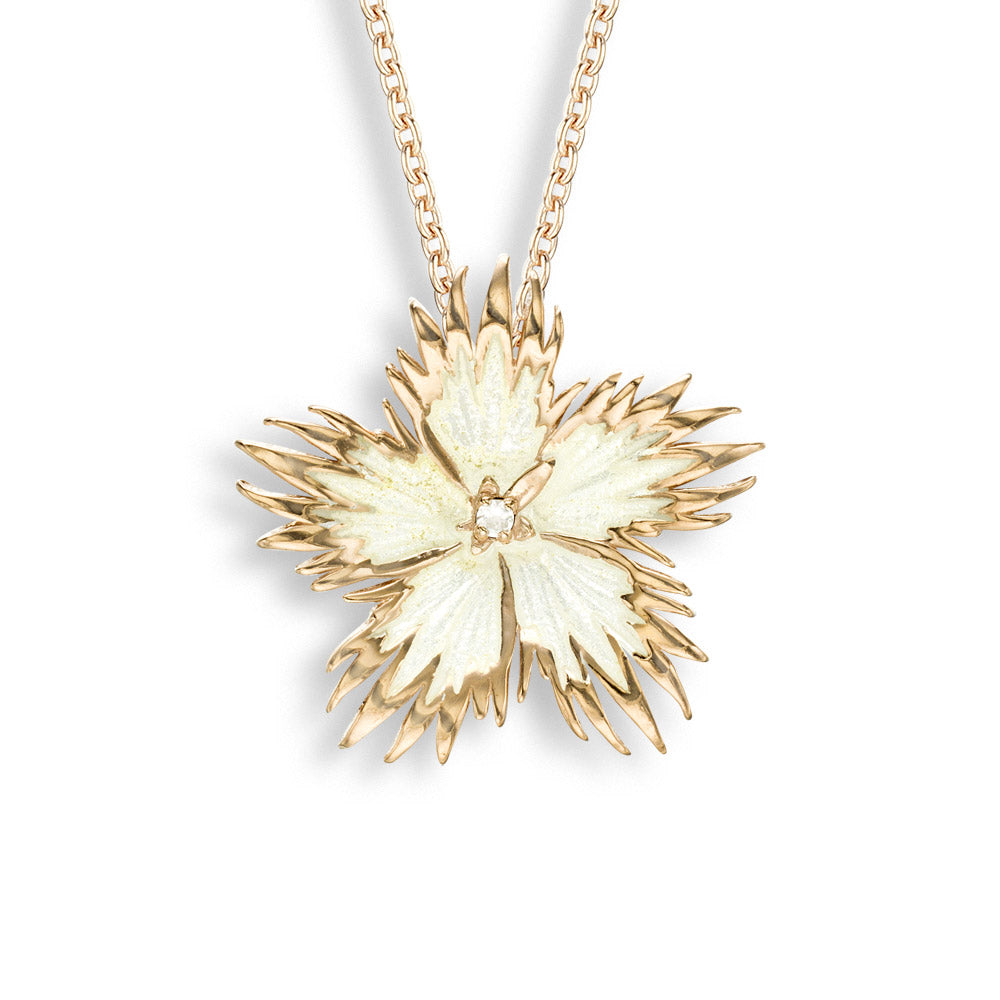 Rose Gold Plated Sterling Silver White Flower with White Sapphire Necklace