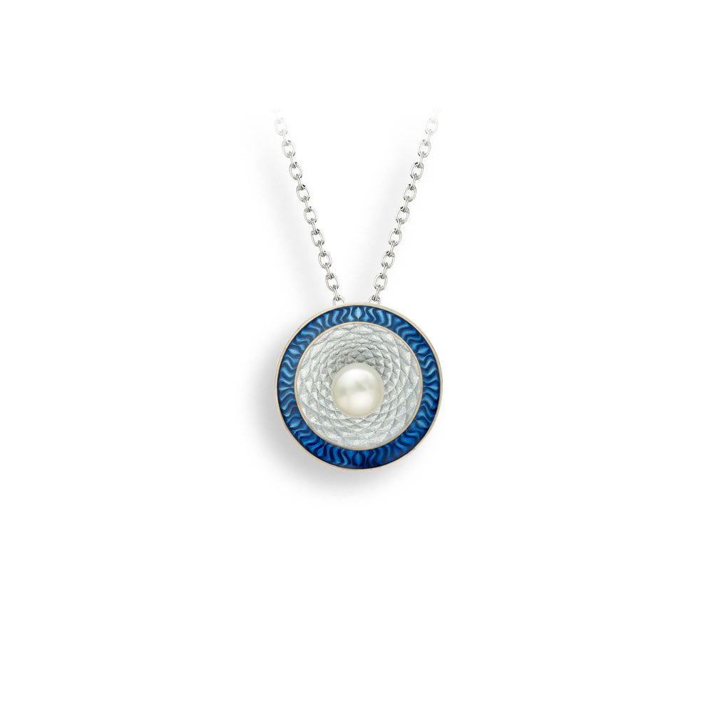 Sterling Silver Blue Circle Necklace with Pearl