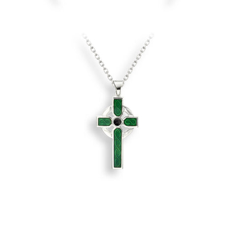 Sterling Silver Necklace Green Celtic Cross
