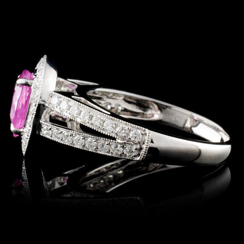 pink sapphire and diamond white gold ring