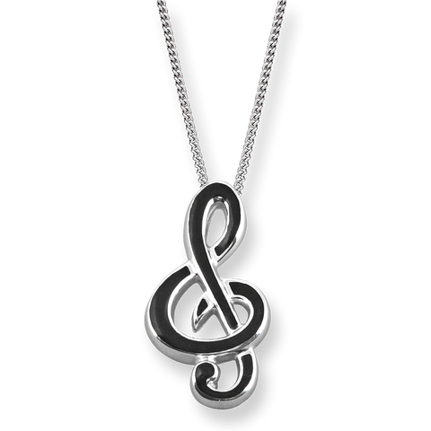 Enamel Sterling Silver Treble Cleff Necklace