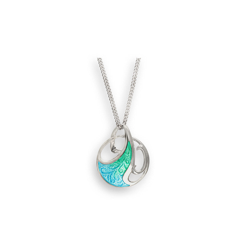 Enamel Sterling Silver Art Nouveau Necklace in Seafoam