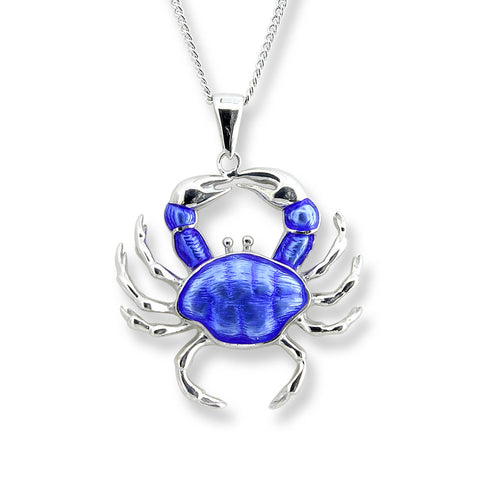 Enamel Sterling Silver Blue Crab Necklace in Sterling Silver