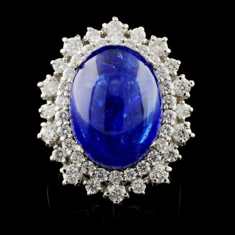 13.16 ct Tanzanite and 1.04 ctw Diamond 14K White Gold Ladies Ring