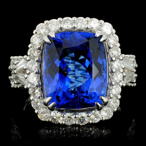 7.85 ct Tanzanite and 0.99 ctw Diamond 18K White Gold Ladies Ring